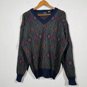 Vintage 90s Duncan Row V Neck Grandpa Sweater Loose Fit - M